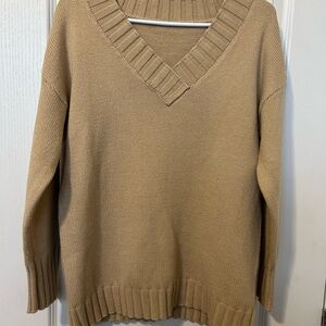 Cozy Tan V-Neck Sweater